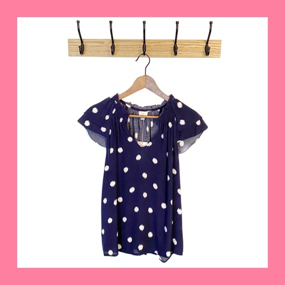 A NEW DAY Navy Dot Flutter Sleeve Top S M L XL NWT - Picture 1 of 9